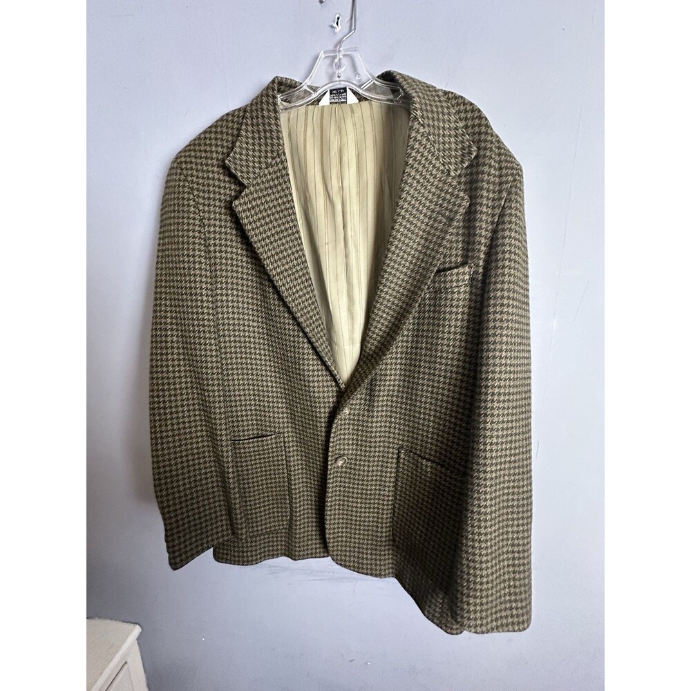 Vintage J. Riggins Wool Houndstooth Sportscoat Size 44L Brown Tan Black